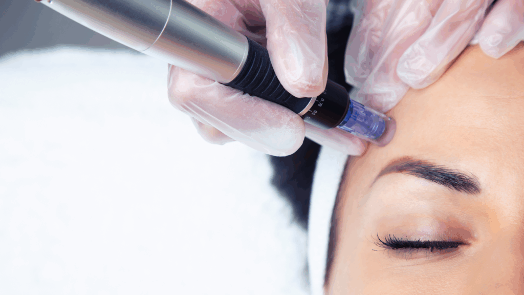 Professional performing 3D Hifu treatment in Islamabad on woman's forehead using ultrasound device