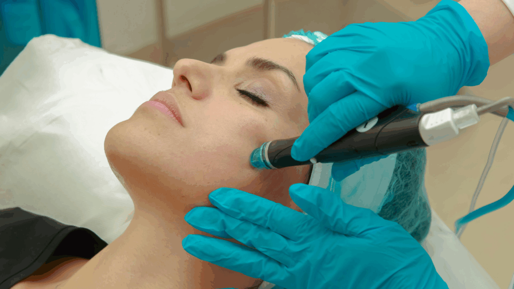 Aesthetic professional performing pico laser treatment in Islamabad on woman's facial skin